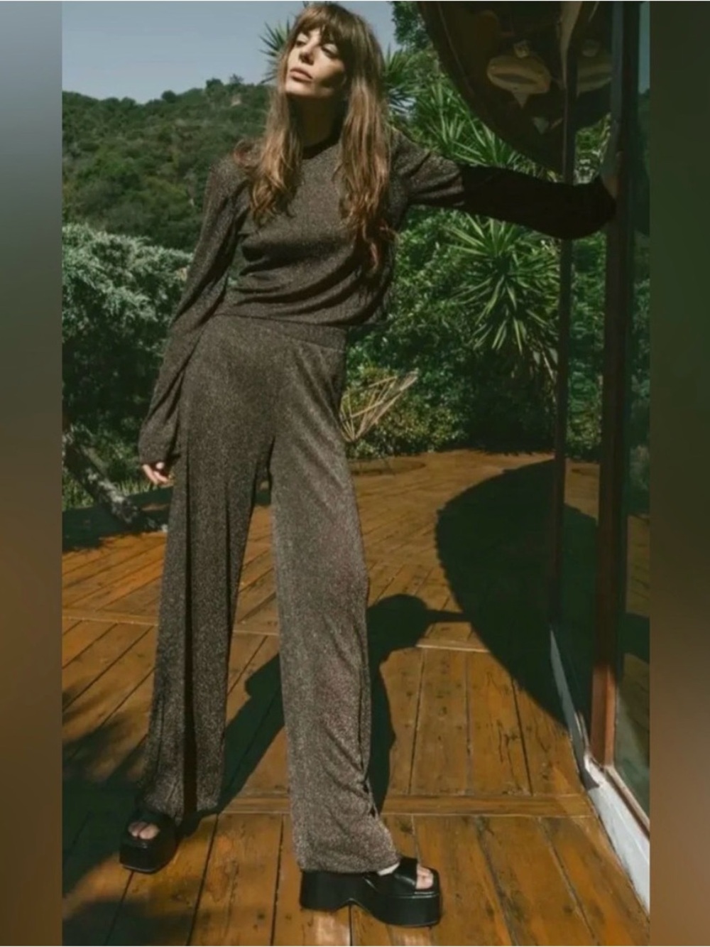 Zara Wide-Leg Shimmer Knit Pants